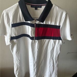 Tommy Hilfiger Women's Short Sleeve Polo with Red and Navy Stripes